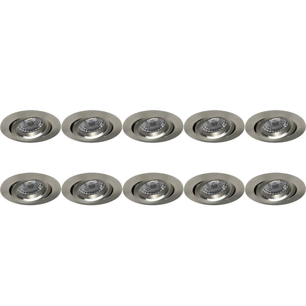 Spot Armatuur 10 Pack - Pragmi Aerony Pro - GU10 Inbouwspot - Rond - Nikkel - Aluminium - Kantelbaar - Ø82mm