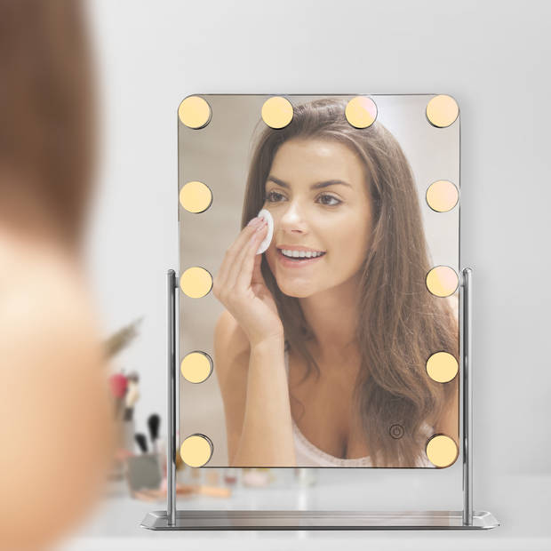 FlinQ Make-Up Spiegel Hollywood - 3 Lichtstanden - 46x38 cm - RVS
