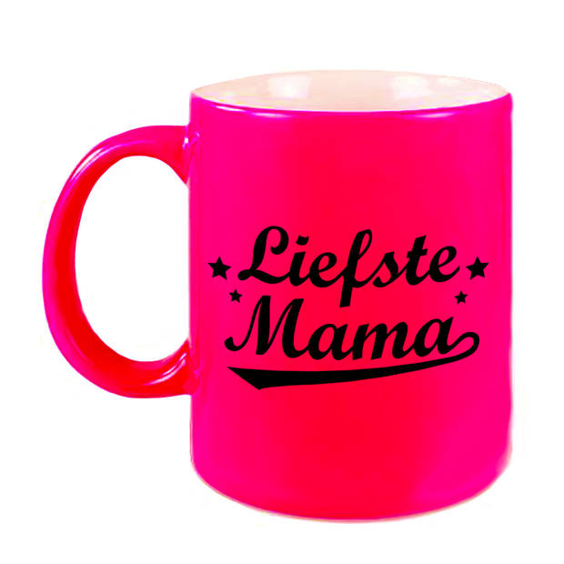 Liefste mama cadeau mok / beker neon roze voor Moederdag 330 ml - feest mokken