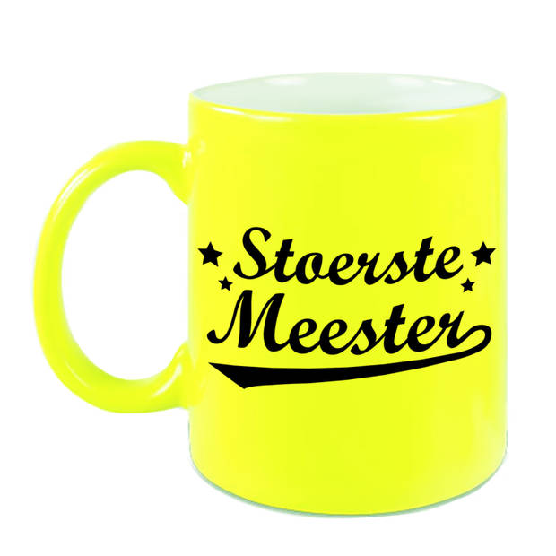 Stoerste meester beker / mok neon geel 330 ml - Meesterdag/einde schooljaar cadeau - feest mokken