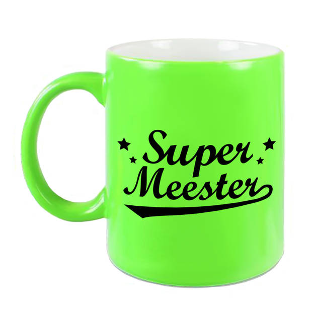 Super meester beker / mok neon groen 330 ml - Meesterdag/einde schooljaar cadeau - feest mokken