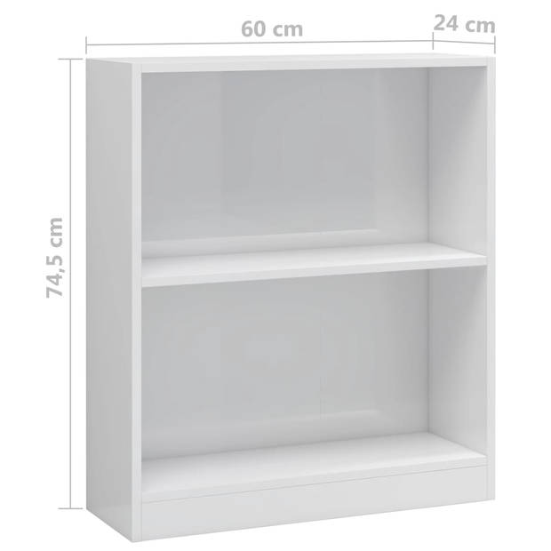 vidaXL Boekenkast 60x24x76 cm bewerkt hout hoogglans wit