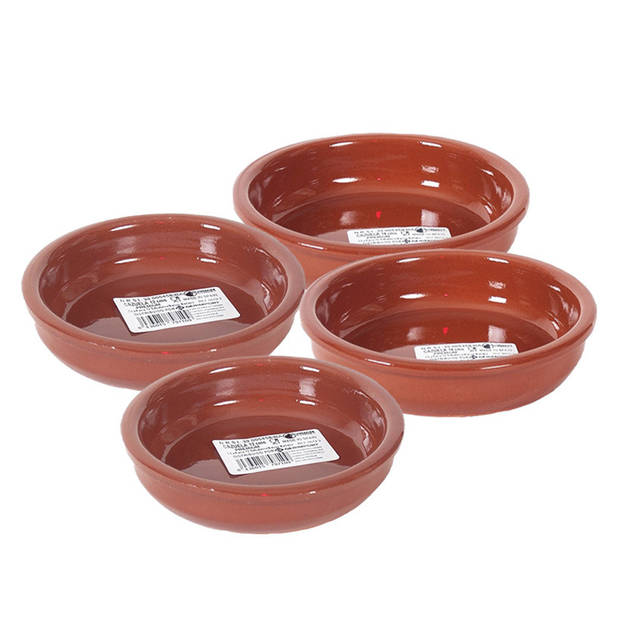 4x Terracotta tapas bakjes/schaaltjes 14 cm en 12 cm - Snack en tapasschalen