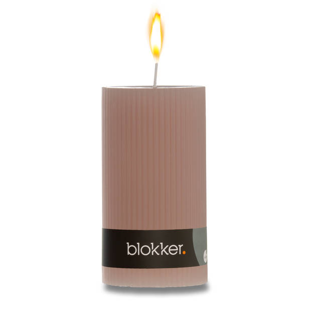 Blokker cilinderkaars ribbel - 7x13 cm - roze