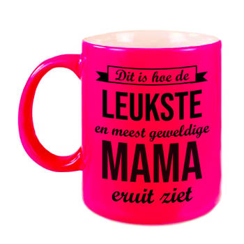 Leukste en meest geweldige mama cadeau mok / beker neon roze 330 ml - cadeau verjaardag / Moederdag - feest mokken