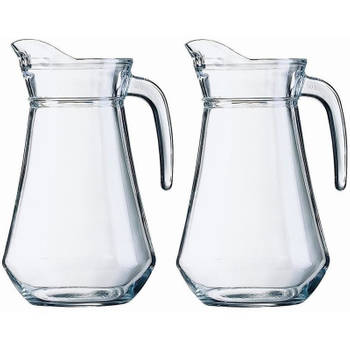 2x Glazen water karaffen/waterkannen 1.3 liter - Karaffen