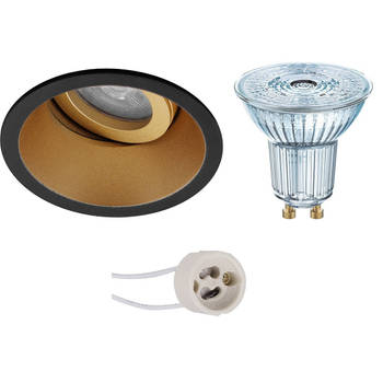 LED Spot Set - LEDVANCE Parathom PAR16 927 36D - Pragmi Zano Pro - GU10 Fitting - Dimbaar - Inbouw Rond - Mat Zwart/Goud