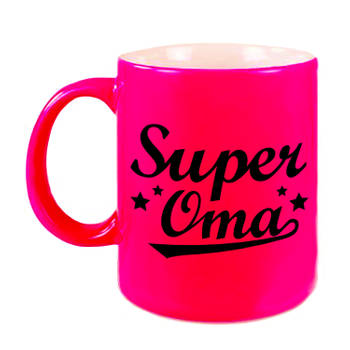 Super oma cadeau mok / beker neon roze 330 ml - feest mokken