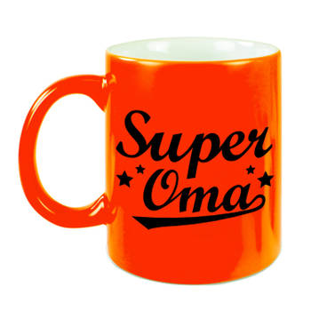 Super oma cadeau mok / beker neon oranje 330 ml - feest mokken