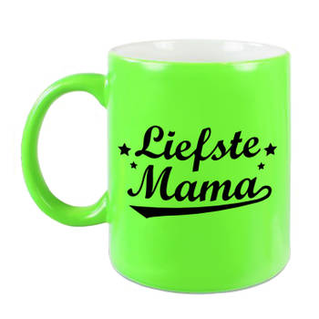 Liefste mama cadeau mok / beker neon groen voor Moederdag 330 ml - feest mokken