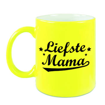 Liefste mama cadeau mok / beker neon geel voor Moederdag 330 ml - feest mokken
