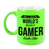 Worlds Greatest Gamer cadeau mok / beker neon groen 330 ml - feest mokken