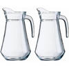 2x Glazen water of sap karaffen/kannen 1,3 liter - Waterkannen