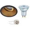 LED Spot Set - LEDVANCE Parathom PAR16 927 36D - Pragmi Zano Pro - GU10 Fitting - Dimbaar - Inbouw Rond - Mat Zwart/Goud