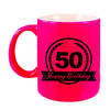 Happy Birthday 50 years met wimpel cadeau mok / beker neon roze 330 ml - Abraham / Sarah - feest mokken