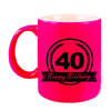 Happy Birthday 40 years met wimpel cadeau mok / beker neon roze 330 ml - verjaardagscadeau - feest mokken