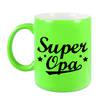 Super opa cadeau mok / beker neon groen 330 ml - feest mokken