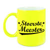 Stoerste meester beker / mok neon geel 330 ml - Meesterdag/einde schooljaar cadeau - feest mokken