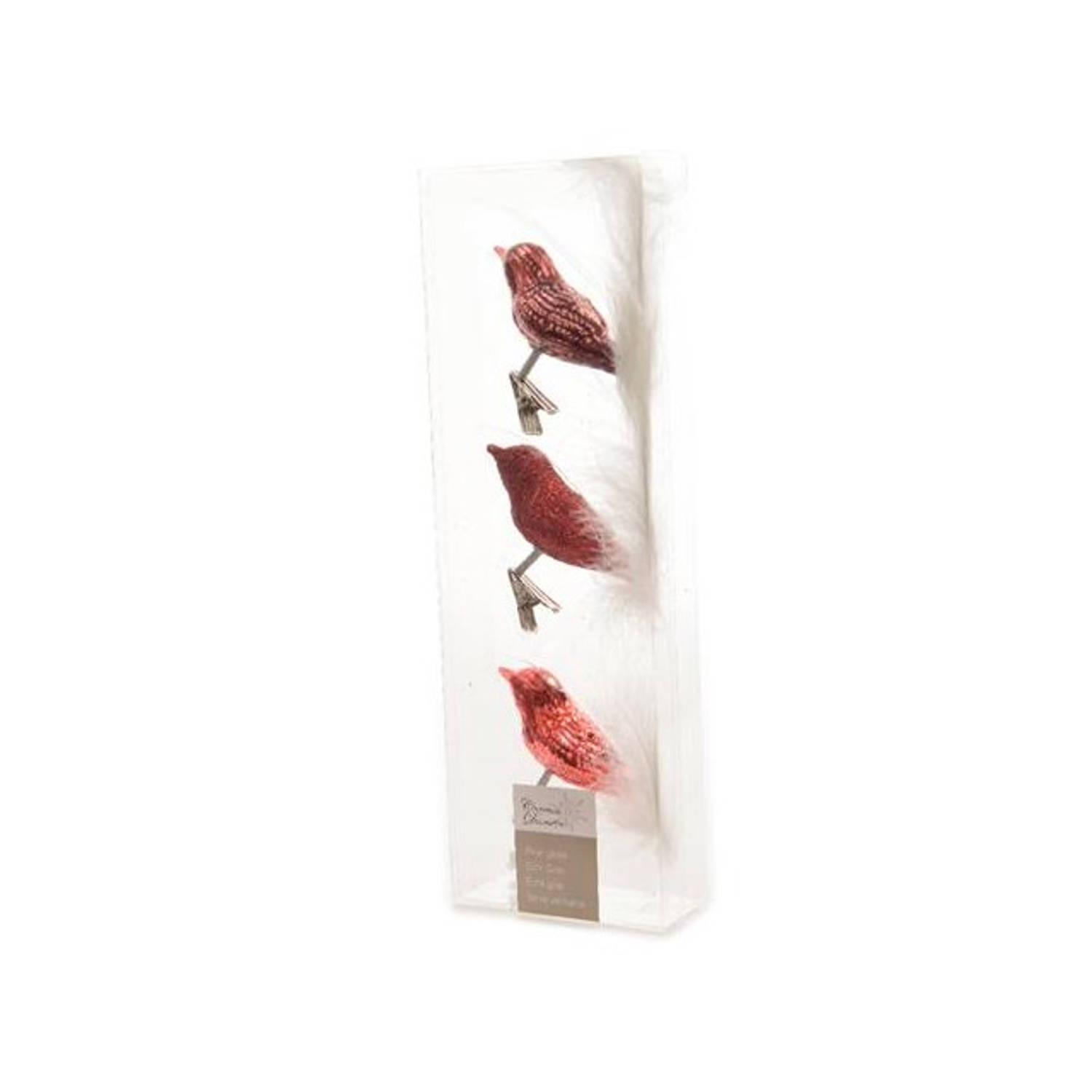 Decoris Vogels glas 8x3.5cm set a 3 rood