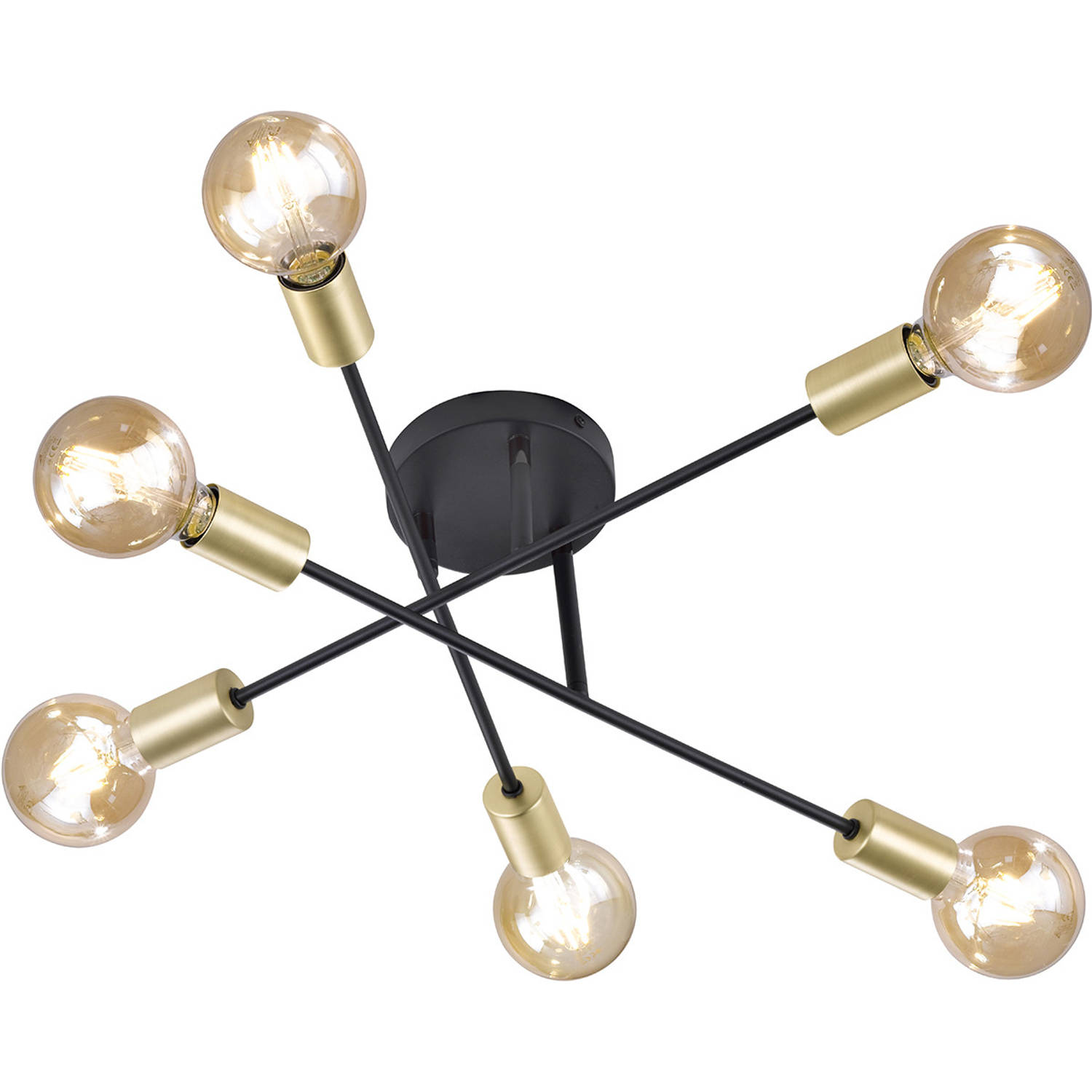 LED Plafondlamp - Plafondverlichting Trion Ross - E27 Fitting 6-lichts - Verstelbaar - Rond - Mat Zwart Aluminium | Blokker