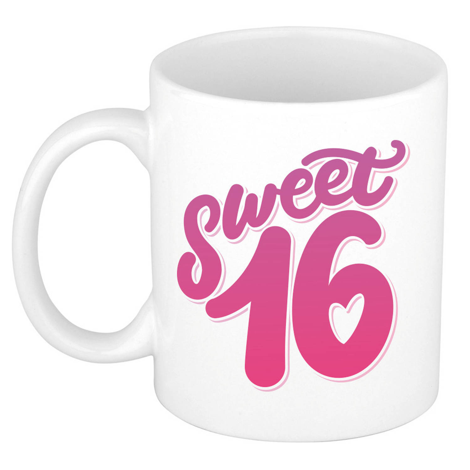 Sweet 16 roze verjaardag cadeau mok / beker wit 16 jaar - feest mokken