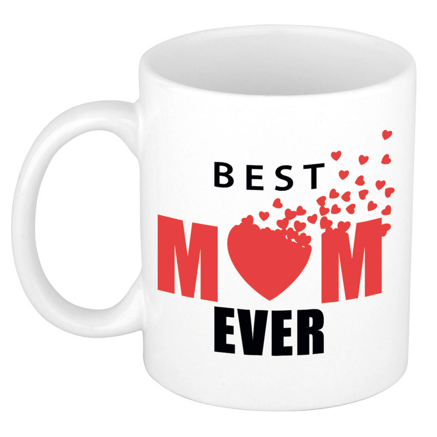 Best Mom Ever Mok Wit Met Roze Hart 300 Ml Moeder Cadeau Mok-Beker Moederdag-Verjaardag