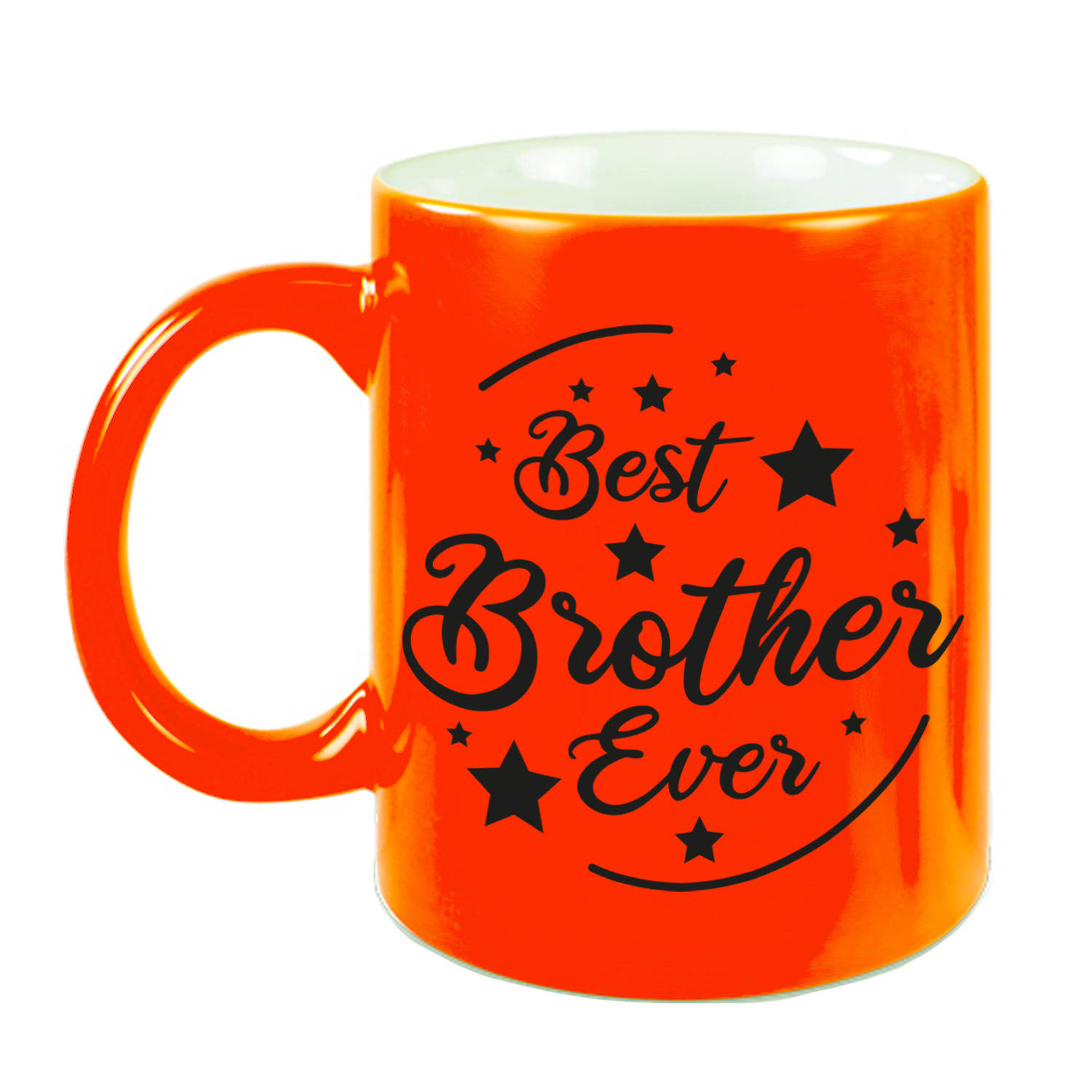 Best Brother Ever Cadeau Mok-Beker Neon Oranje 330 Ml Verjaardag-Bedankje Kado Voor Broer-Broertje