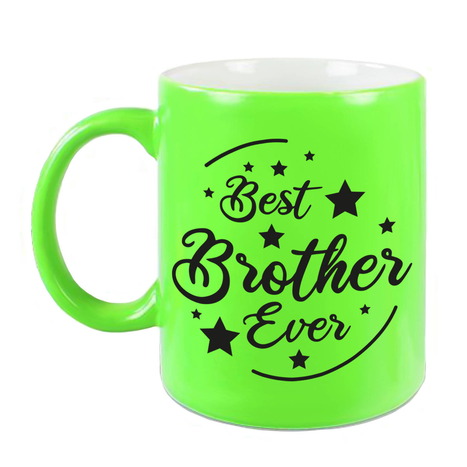 Best Brother Ever Cadeau Mok-Beker Neon Groen 330 Ml Verjaardag-Bedankje Kado Voor Broer-Broertje