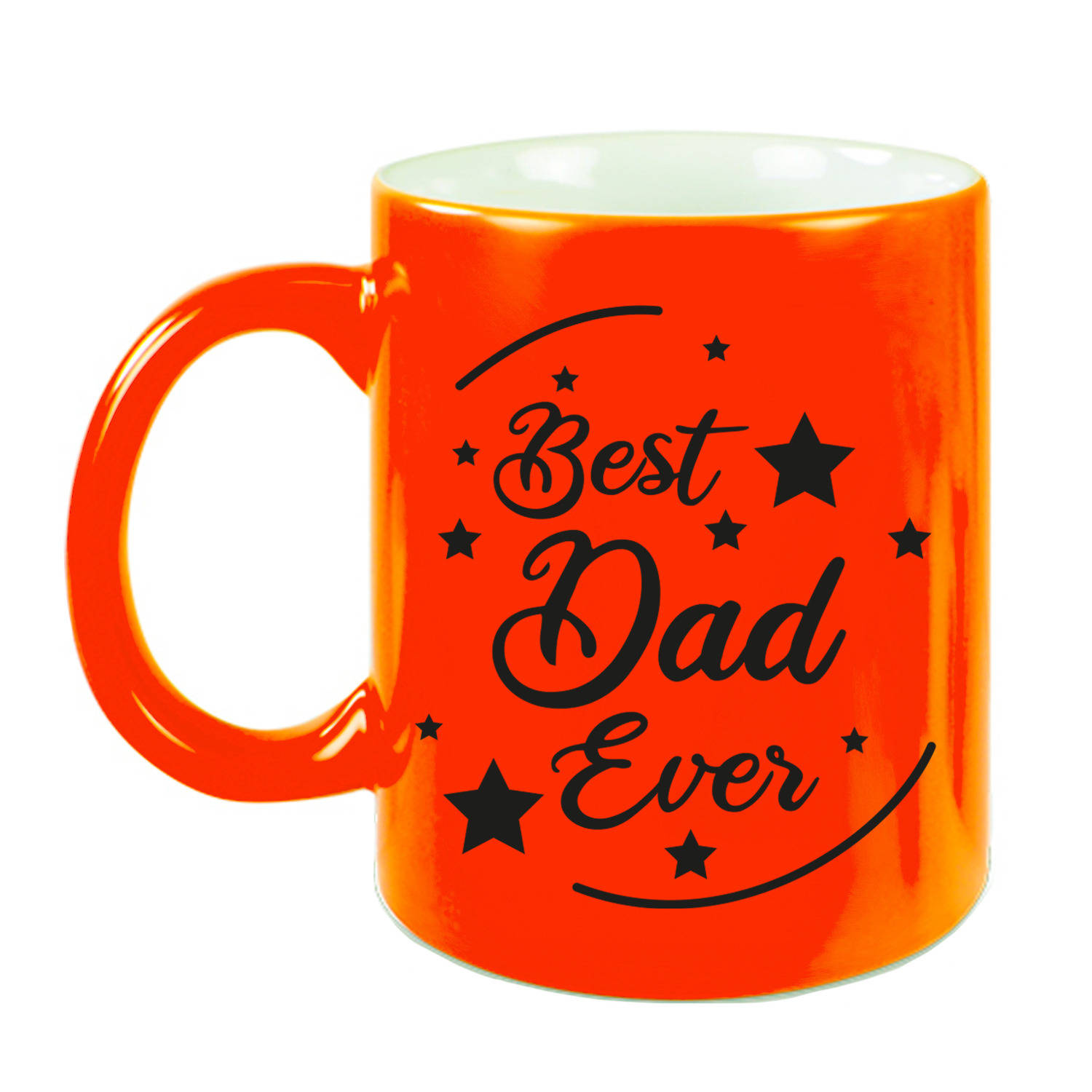 Best Dad Ever Cadeau Koffiemok-Theebeker Neon Oranje 330 Ml Verjaardag-Vaderdag-Bedankje