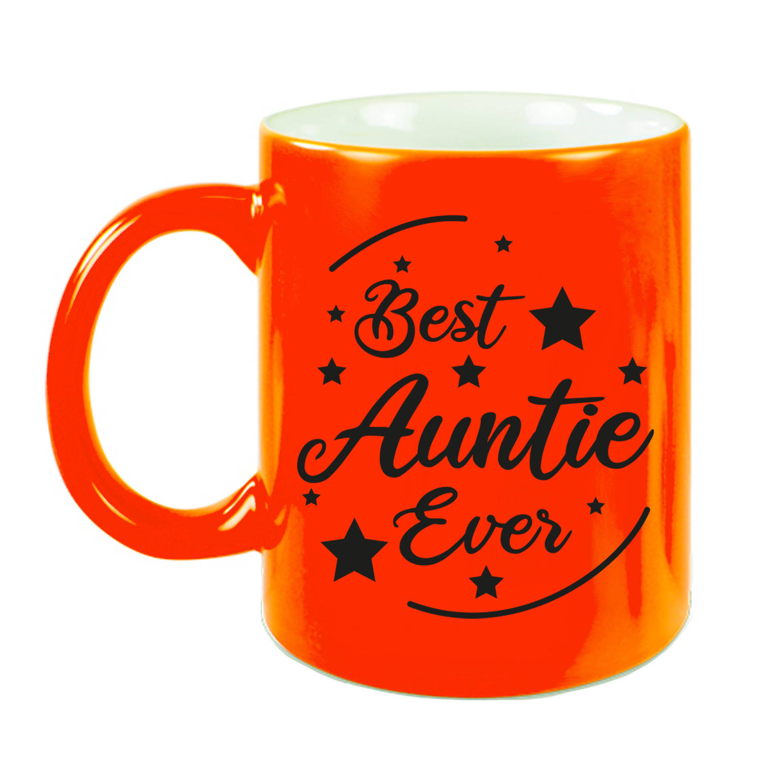 Best Auntie Ever Cadeau Mok-Beker Neon Oranje 330 Ml Verjaardag-Bedankje Tante