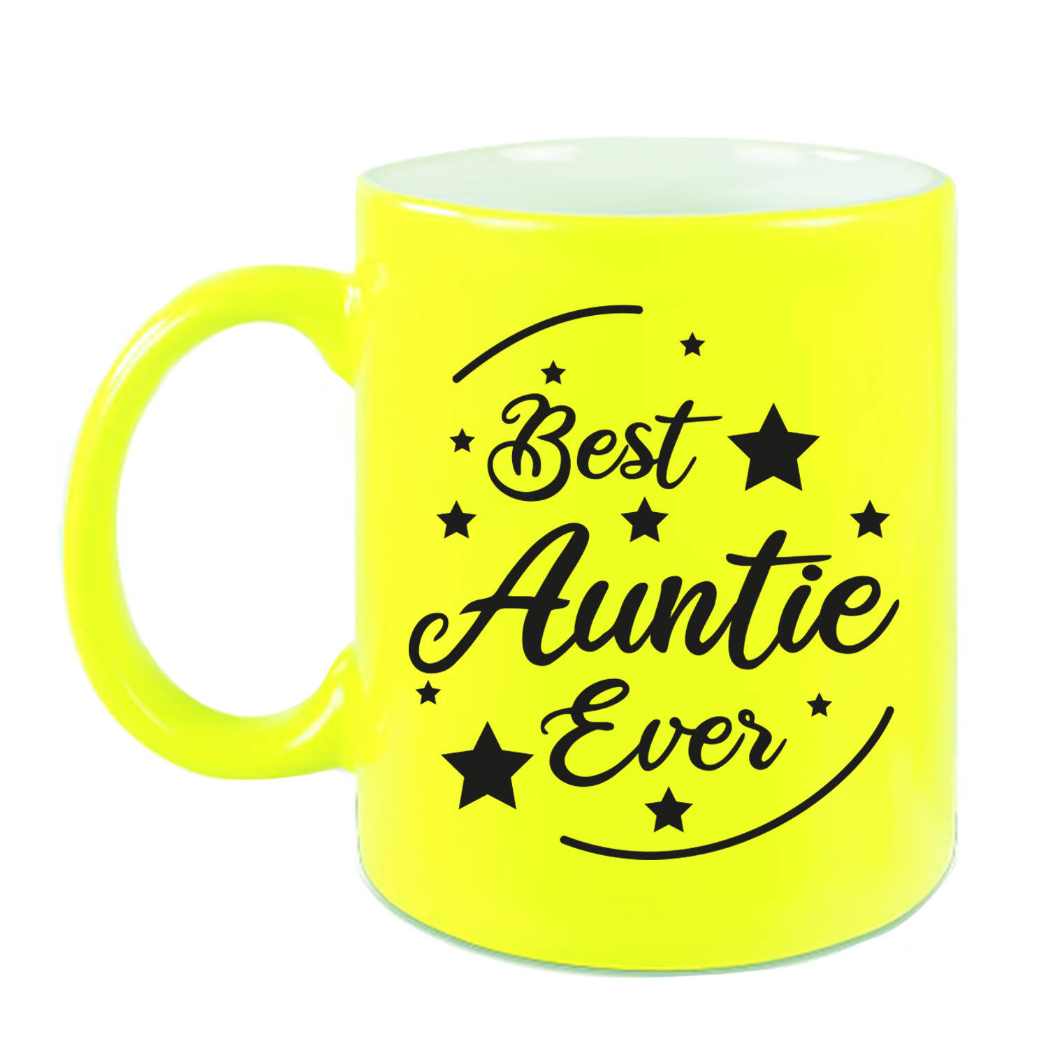 Best Auntie Ever Cadeau Mok-Beker Neon Geel 330 Ml Verjaardag-Bedankje Tante