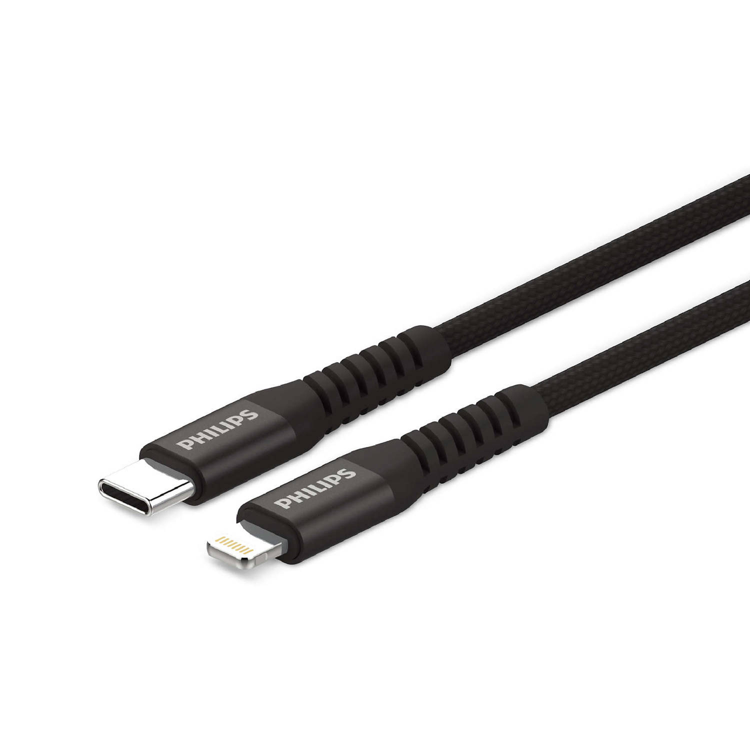 Philips USB Kabel 3.0 - USB-C - Lightning - voor iPhone - Lengte: 1,2 Meter - Zwart - Nylon