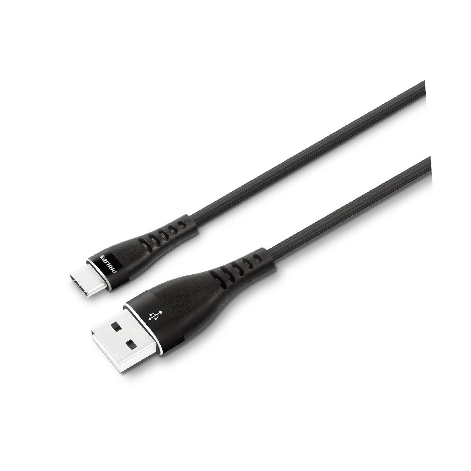 Philips Usb Kabel 2.0 Dlc5206a-00 Usb-a Usb-c Lengte: 2 Meter Premium Nylon Zwart