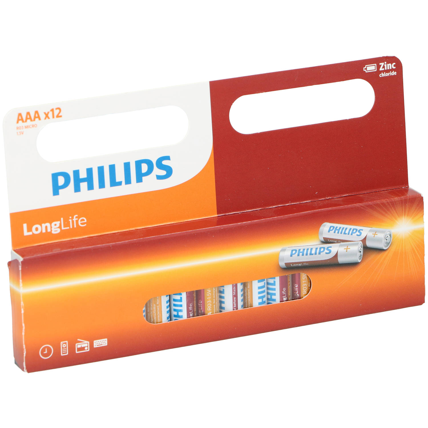Philips AAA LongLife Batterijen - RO3 Micro 1.5 V LongLife - Alkaline Batterijen Voordeelverpakking 12 Stuks