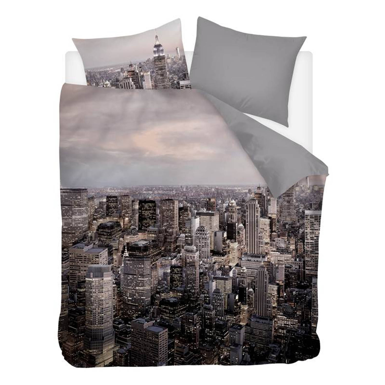 Snoozing Citylights - Flanel - Dekbedovertrek - Tweepersoons - 200x200/220 cm - Grijs