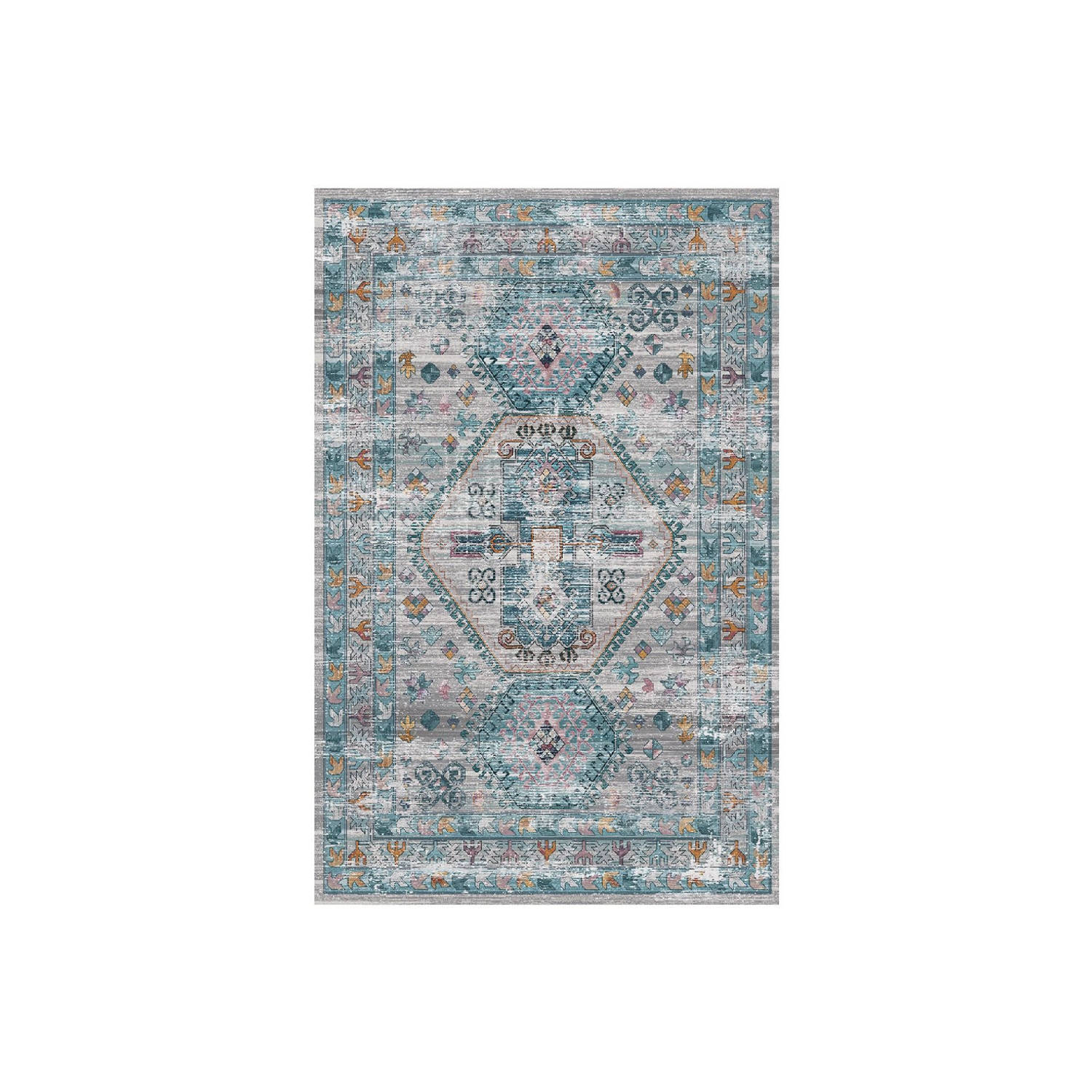 Vloerkleed vintage 200x300cm wit lichtblauw perzisch oosters tapijt