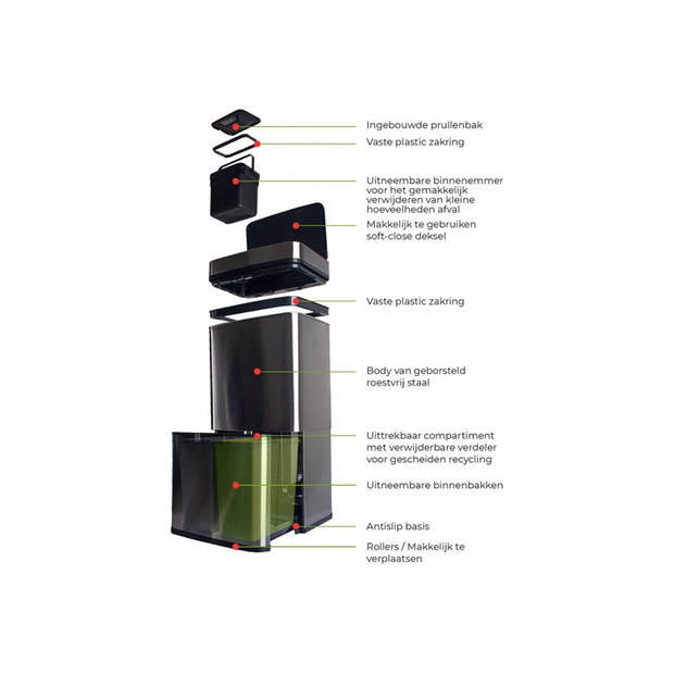 FlinQ RVS Prullenbak met Sensor - 72L - Afvalscheider - Contactloze Afvalbak