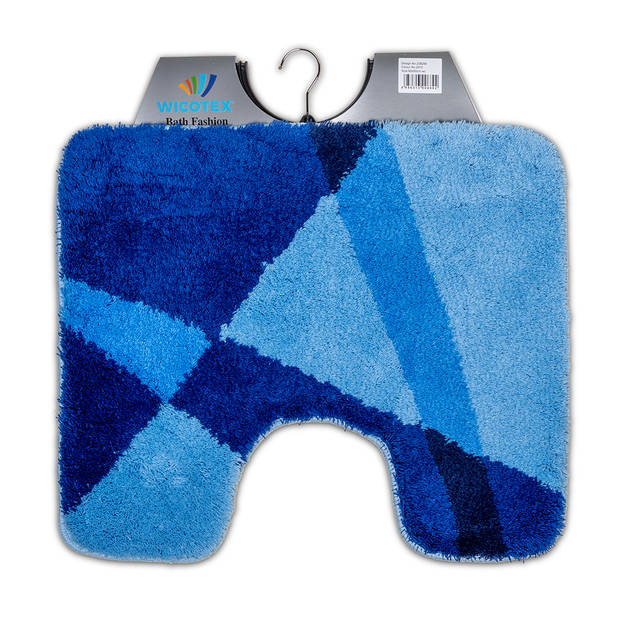 Wicotex-Badmat set met Toiletmat-WC mat-met uitsparing blauw gestreept-Antislip onderkant