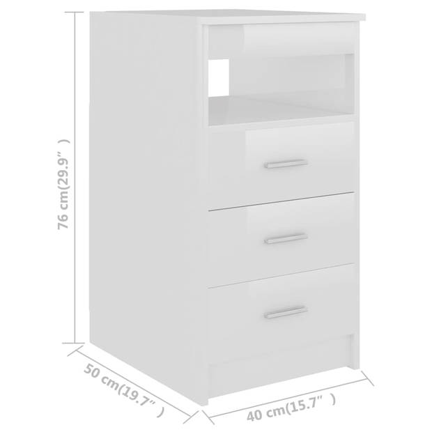 The Living Store Ladekast - Hoogglans wit - 40 x 50 x 76 cm - 3 lades - Eenvoudig te onderhouden