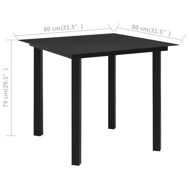 vidaXL Tuintafel 80x80x74 cm staal en glas zwart