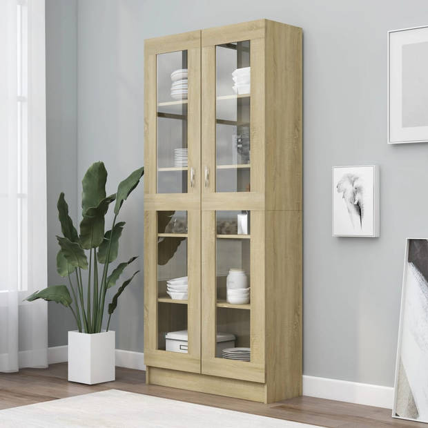 The Living Store Vitrinekast - Sonoma Eiken - 82.5 x 30.5 x 185.5 cm