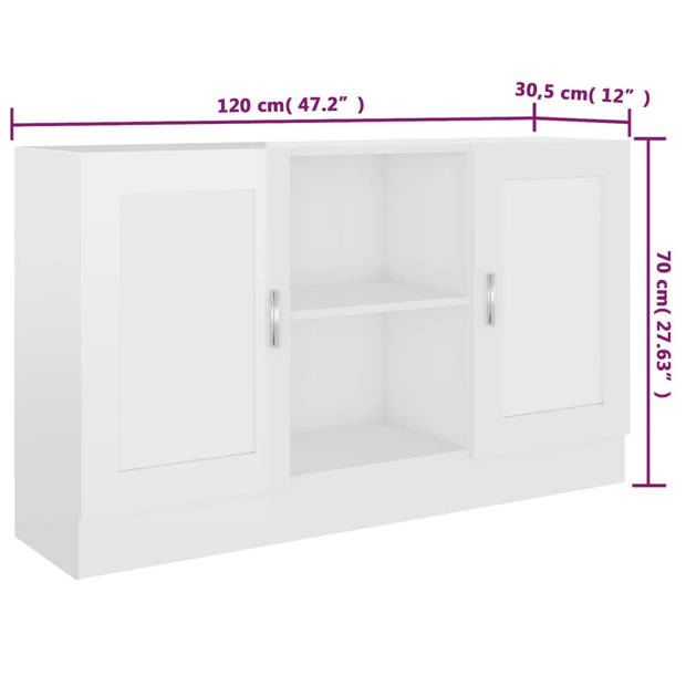 vidaXL Dressoir 120x30,5x70 cm bewerkt hout hoogglans wit