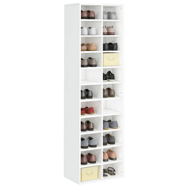 The Living Store Schoenenrek - Hoogglans wit - Gemaakt van bewerkt hout - Afmetingen- 54 x 34 x 183 cm - Met 22