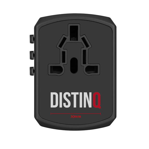 DistinQ Universele Wereldstekker, 1x USB C en 3x USB - Zwart