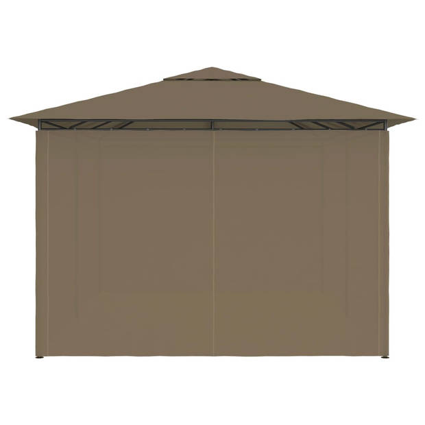 vidaXL Tuinpaviljoen met gordijnen 180 g/m² 4x3 m taupe