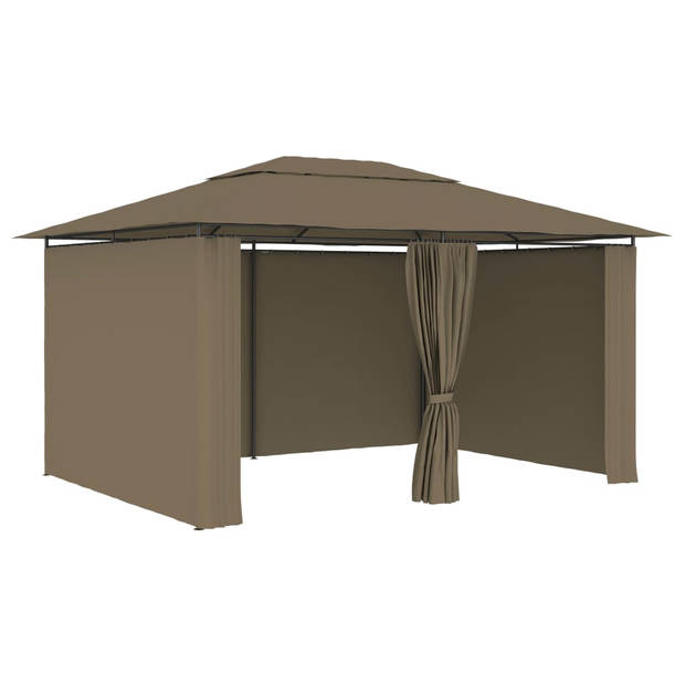 vidaXL Tuinpaviljoen met gordijnen 180 g/m² 4x3 m taupe