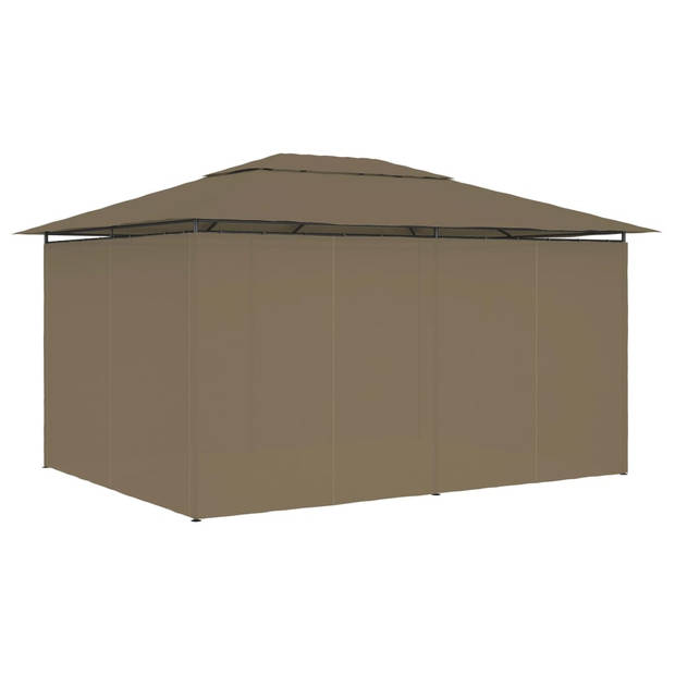 vidaXL Tuinpaviljoen met gordijnen 180 g/m² 4x3 m taupe