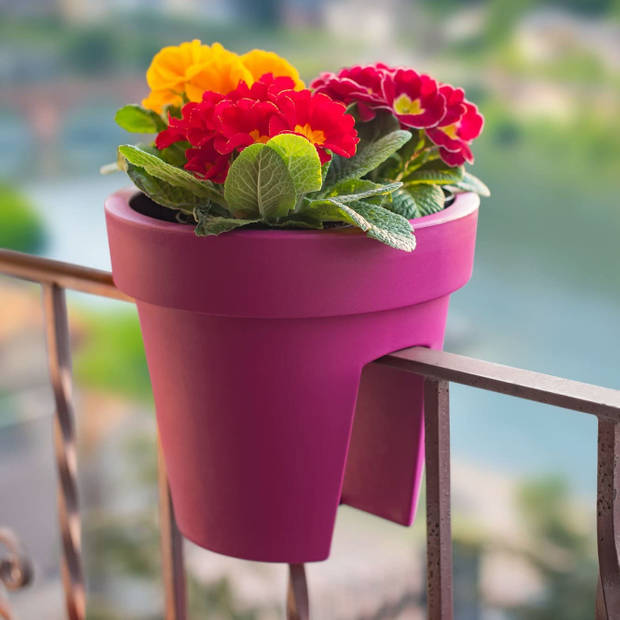 Balkon plantenpot/bloempot antraciet grijs 5 liter kunststof D25 x H22.5 cm - Plantenpotten