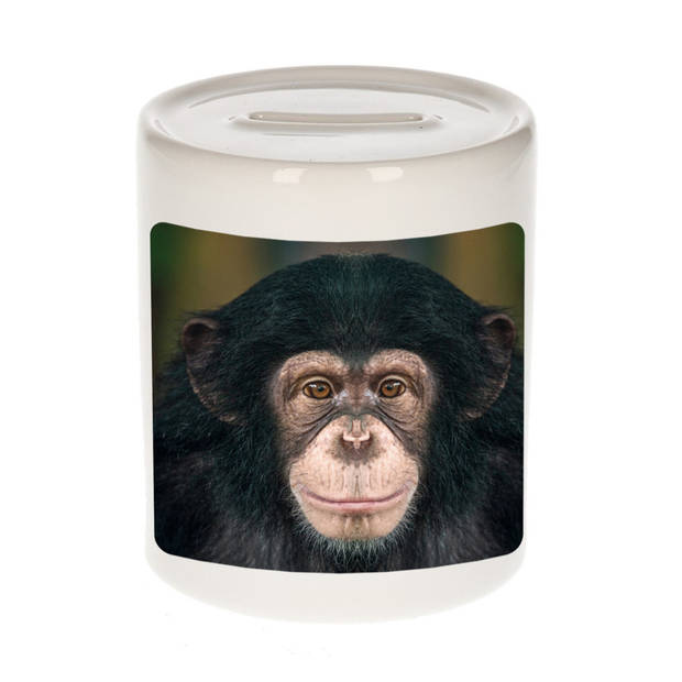 Foto leuke chimpansee spaarpot 9 cm - Cadeau apen liefhebber - Spaarpotten