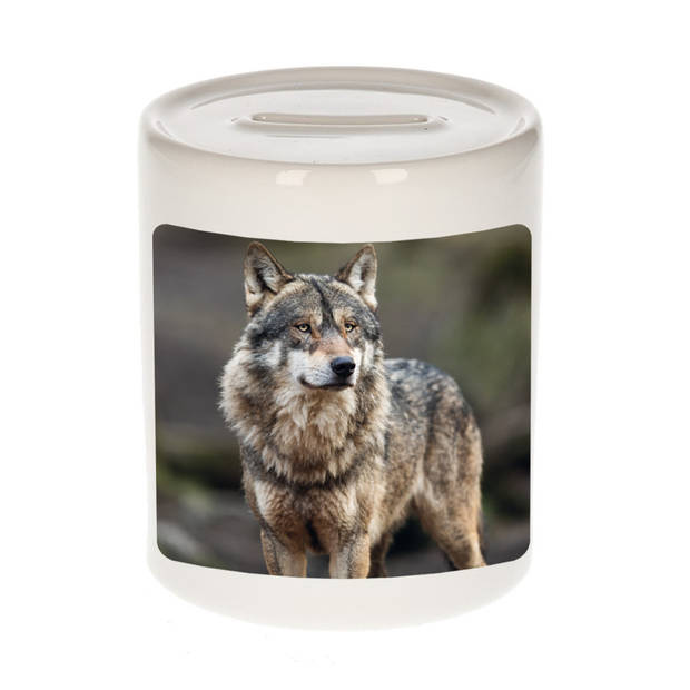 Foto wolf spaarpot 9 cm - Cadeau wolven liefhebber - Spaarpotten